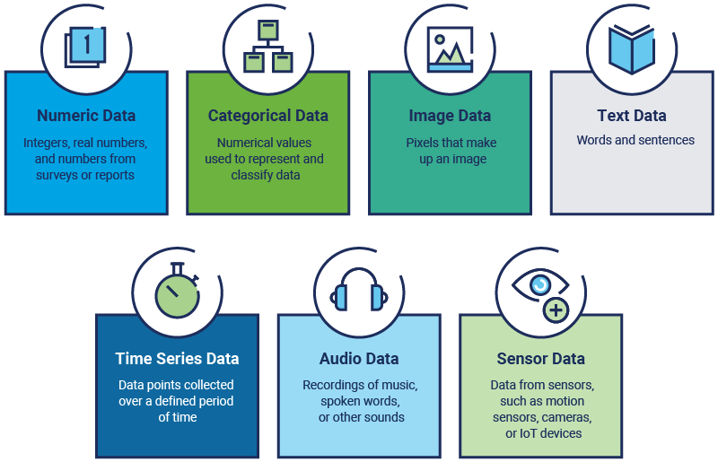 A diagram depicts the 8 data types for AI models.