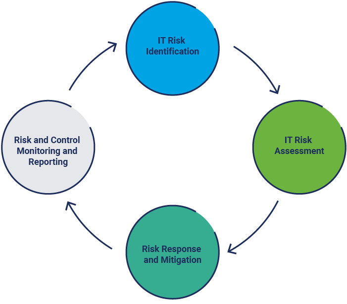 A cyclic diagram shows the components of the risk management life cycle.